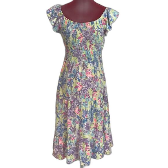Lilly Pulitzer Jilly Smocked Midi Dress Woman Size XS Dew Drop Stay Fly Smocked - Picture 13 of 14